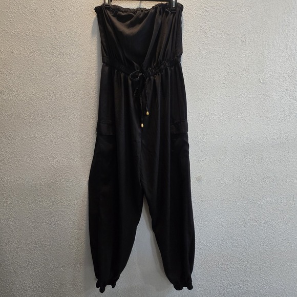 Line of Blush Strapless Jumpsuit XL Black Harem Jogger Cargo Pockets Drawstring - Picture 12 of 12